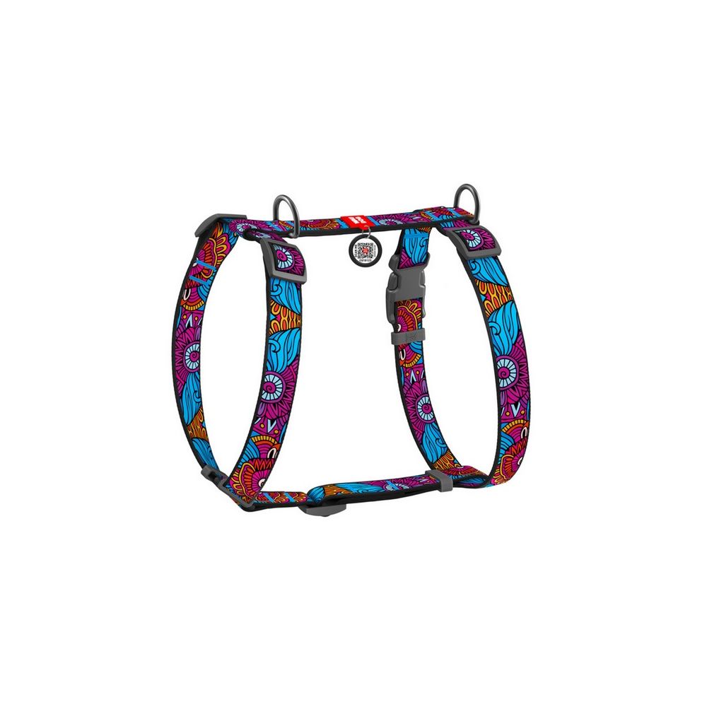 Collar Waudog Nylon Szelki Nylonowe Anatomiczne W Kształcie Litery H, Z Qr-Paszportem, Plastikowy Fastex, Wzór Lato, Rozmiar S 1