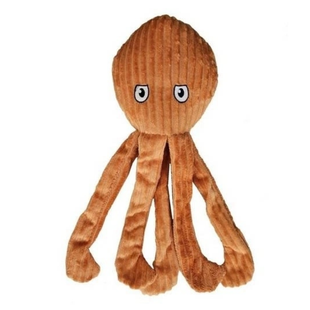 Pomarańczowa pluszowa ośmiornica Yarro dla psa 45cm z piszczałką - miękka maskotka do zabawy i szarpania