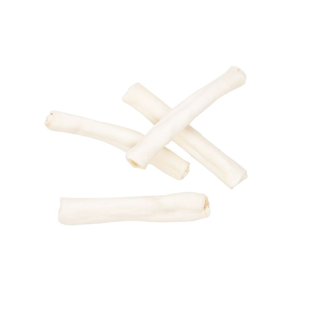 Białe wiązane rolki ze skóry wołowej Duvo+ 15cm 4 sztuki - naturalny gryzak dentystyczny dla psa czyszczący zęby