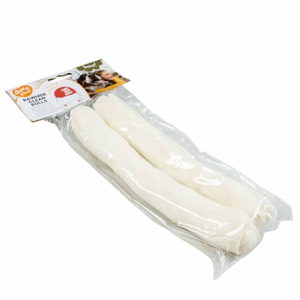 Duvo+ duża biała rolka wiązana ze skóry wołowej 25cm 2 sztuki - wytrzymały gryzak dentystyczny dla dużego psa