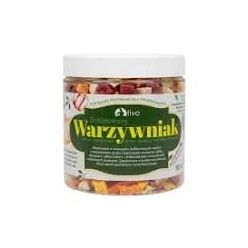 Tivo Warzywniak Liofilizowany 50g - mieszanka warzyw w słoiku dla gryzoni i królików, widoczne kawałki buraka, dyni i brokuła