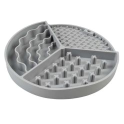 Duvo+ szara potrójna miska spowalniająca jedzenie z silikonu z 3 strefami i przyssawkami dla psa i kota