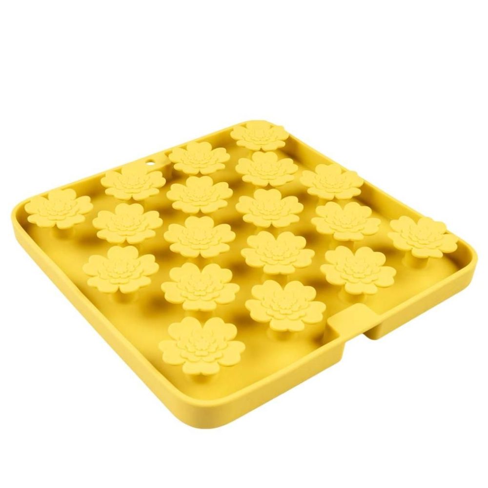 Duvo+ żółta silikonowa mata węchowa marigold o głębokiej strukturze kwiatu z przyssawkami - dla psa i kota