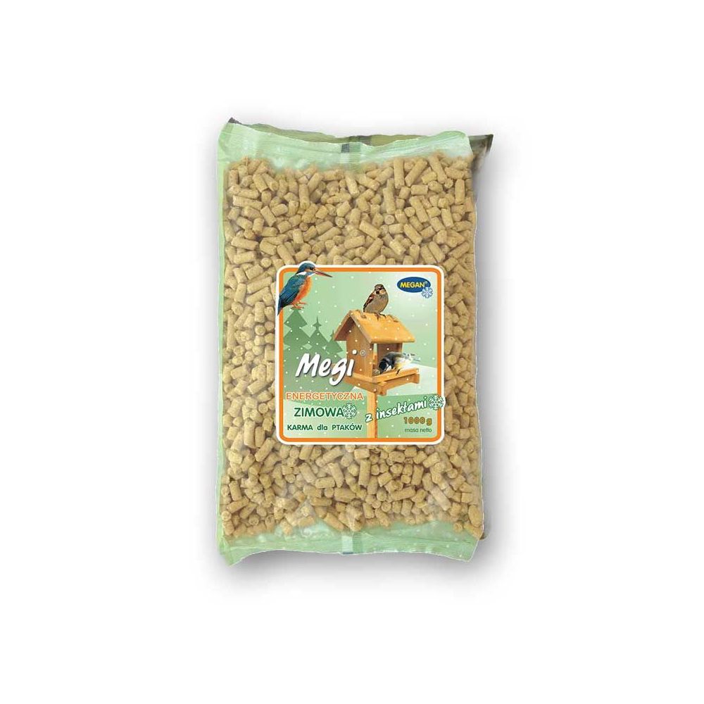 Megan karma zimowa dla ptaków z insektami 1kg - energetyczna mieszanka ziaren i suszonych owadów dla dzikich ptaków