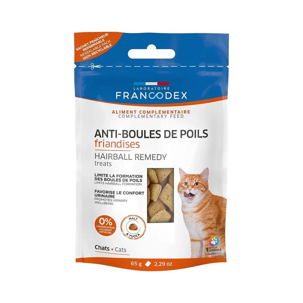 Francodex przysmaki dla kota na odkłaczanie i układ moczowy z żurawiną i słodem opakowanie 65g