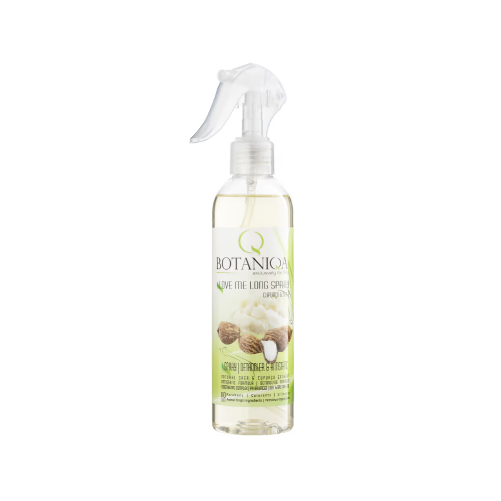 Antystatyczny spray dla psa Botaniqa Love Me Long 250ml do rozczesywania długiej sierści z masłem shea i cupuacu.
