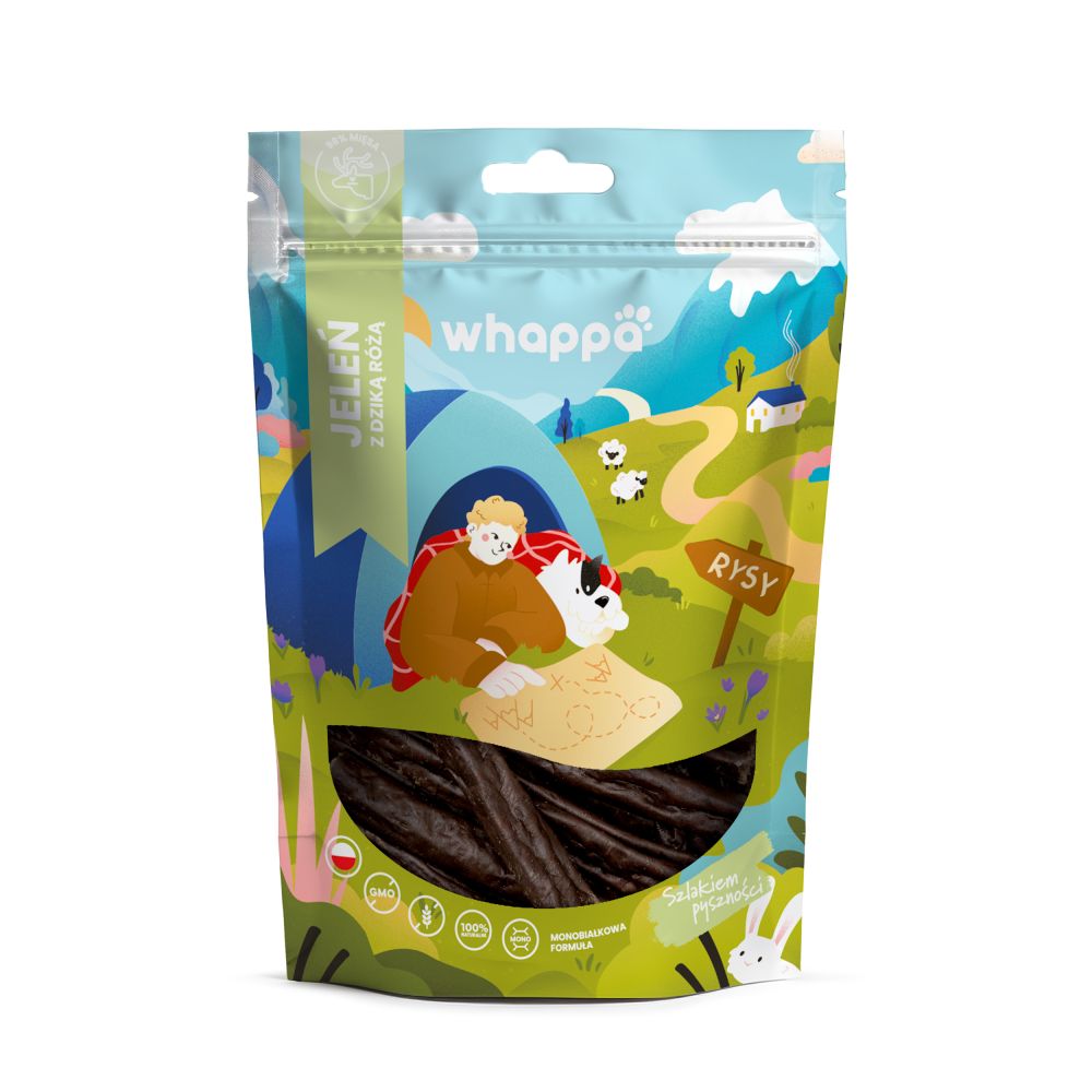 Whappa Monoproteinowe kabanosy Jeleń z dziką różą 70g