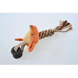 Sznur gumowy gryzak pluszowy lis szarpak z piszczałką 37cm ZABAWKA DLA PSA