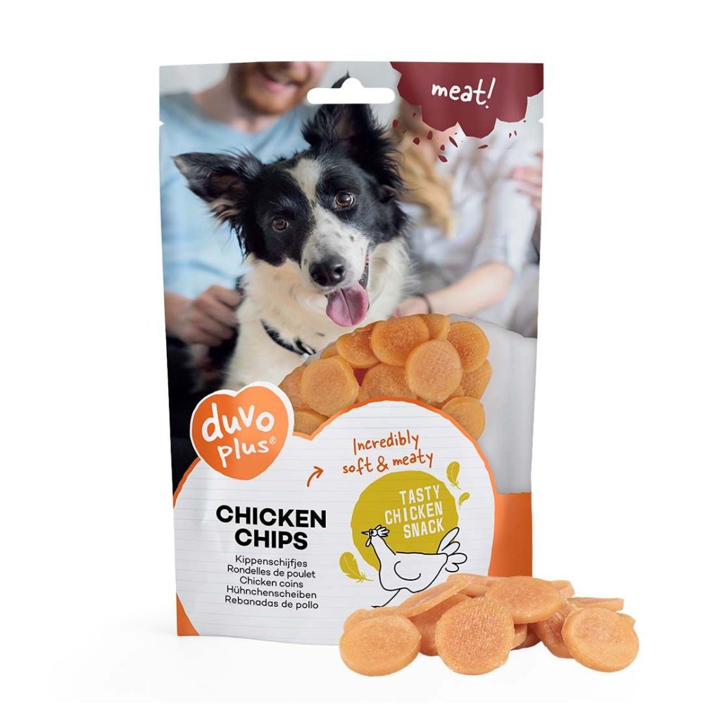 Apetyczne, miękkie chipsy z kurczaka dla psa Duvo+ 80g w opakowaniu, bezzbożowy