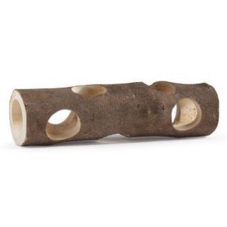 Naturalny drewniany tunel z pnia drzewa dla gryzoni Beeztees Forest o wymiarach 20x3,2 cm z widoczną korą i otworami.