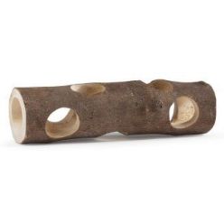 Naturalny drewniany tunel z pnia drzewa dla gryzoni Beeztees Forest o wymiarach 20x3,2 cm z widoczną korą i otworami.