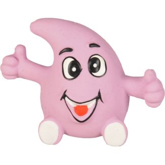 Urocza lateksowa zabawka dla szczeniąt w kształcie kropli z wesołą buźką Flamingo Bodhi o długości 9 cm.