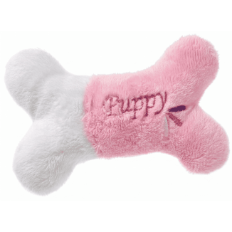 Miękka pluszowa kość dla szczeniąt z piszczałką Flamingo Boban o długości 13 cm w pastelowym kolorze.