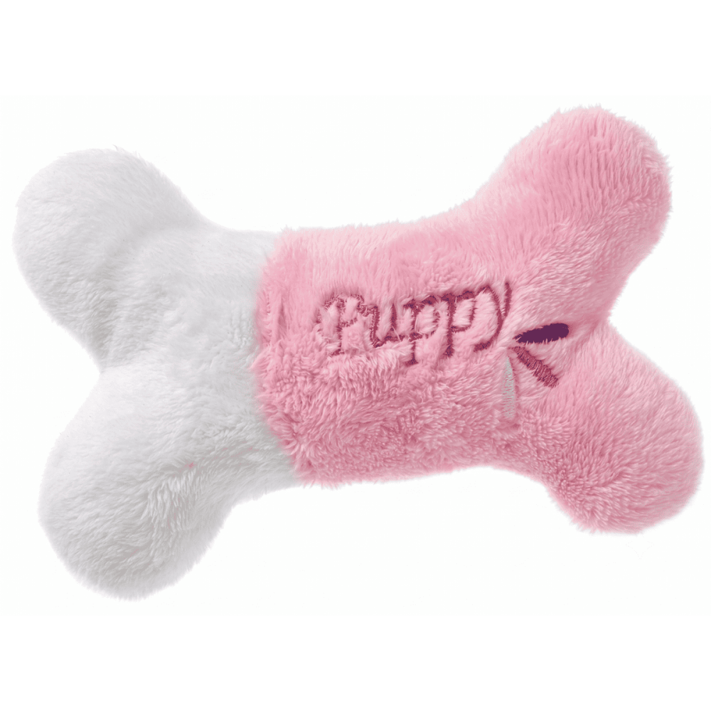 Miękka pluszowa kość dla szczeniąt z piszczałką Flamingo Boban o długości 13 cm w pastelowym kolorze.