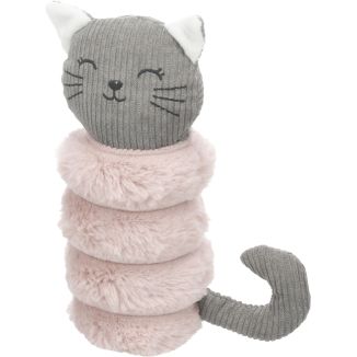 Różowo-szara pluszowa i sztruksowa zabawka dla psa w kształcie kota Flamingo Ribola o wysokości 22 cm.