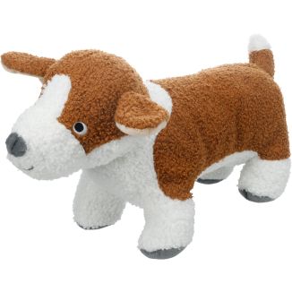Brązowo-biała pluszowa zabawka dla psa w kształcie psa rasy Corgi Flamingo Corri o długości 39 cm.