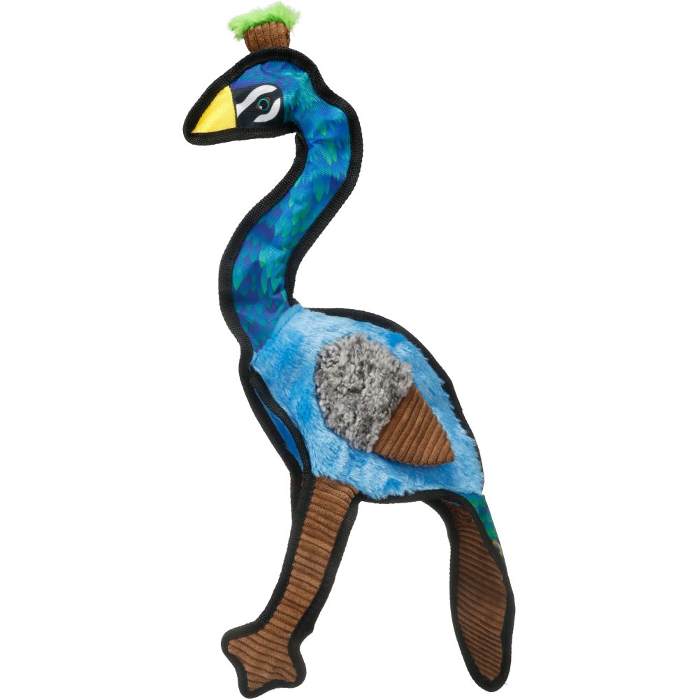 Rozłożysta, błękitno-kolorowa pluszowa zabawka dla psa w kształcie pawia Flamingo Nela o szerokości 59 cm.