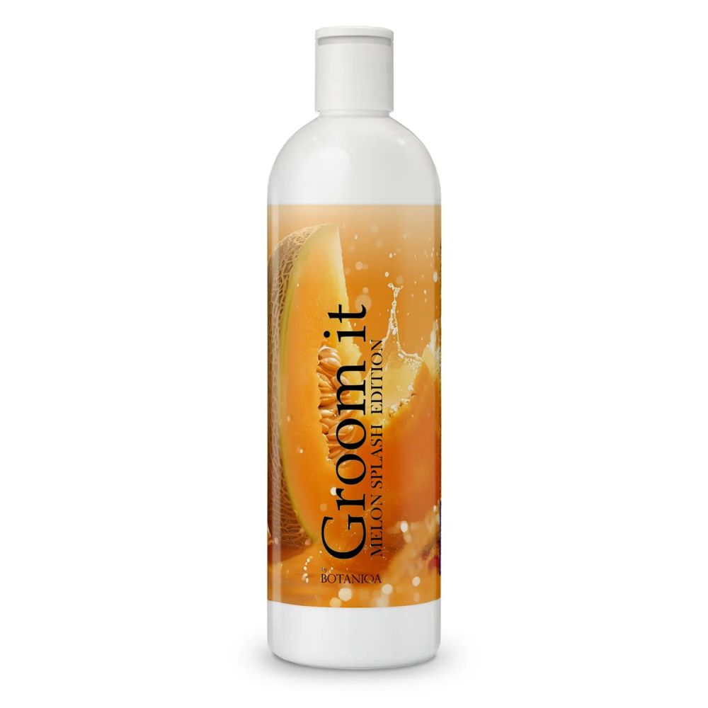 Profesjonalny szampon do wstępnej kąpieli psa Botaniqa Groom It Melon Splash 473ml o zapachu melona