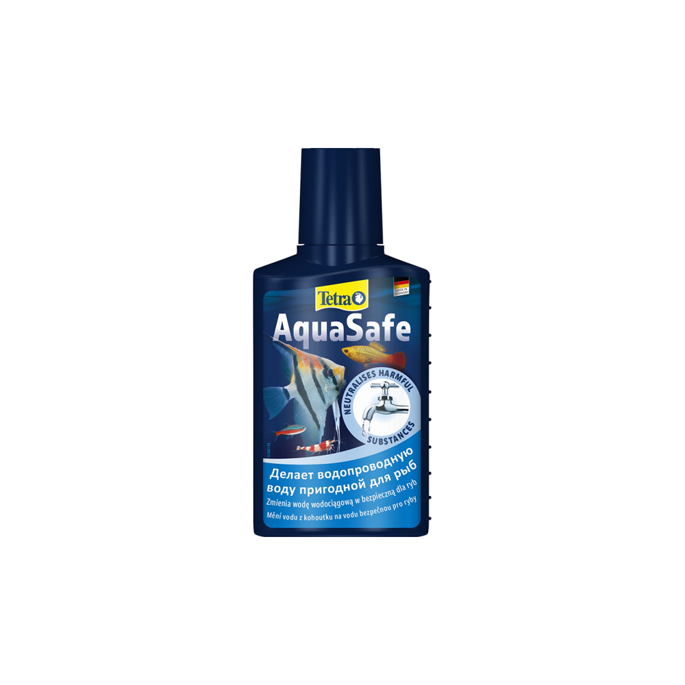 Butelka 500ml uzdatniacza wody Tetra AquaSafe do akwarium, neutralizującego chlor i wspierającego biologię zbiornika wodnego.