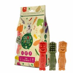 Opakowanie wegetariańskich przysmaków dentystycznych dla psa Garden Bites Toby Toothbrush L 10cm zawierające 10 sztuk