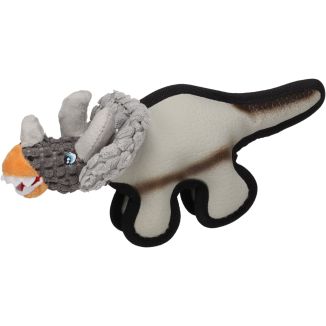 Duży szary pluszowy dinozaur dla psa Flamingo Saura L o długości 37,5 cm ze sztruksowymi i lateksowymi wykończeniami