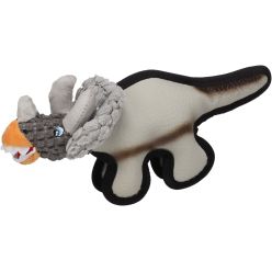 Duży szary pluszowy dinozaur dla psa Flamingo Saura L o długości 37,5 cm ze sztruksowymi i lateksowymi wykończeniami