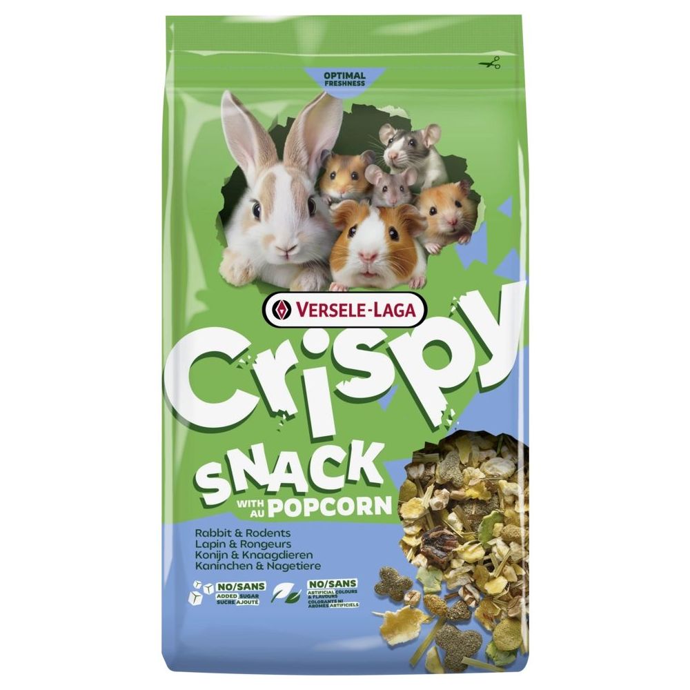 Opakowanie przysmaku dla gryzoni i królików Versele-Laga Crispy Snack z puszystym popcornem i karobem o wadze 550g.