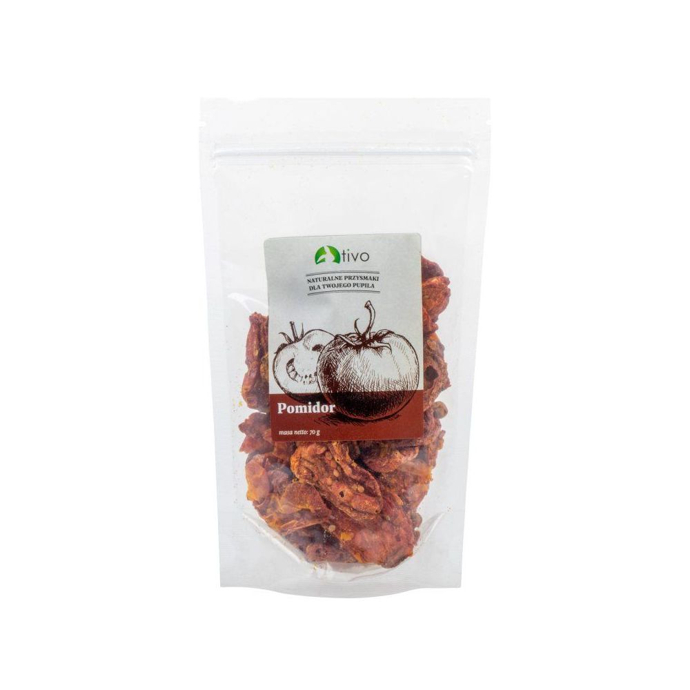 Opakowanie 70g naturalnych suszonych chipsów pomidorowych TIVO dla królików i gryzoni.