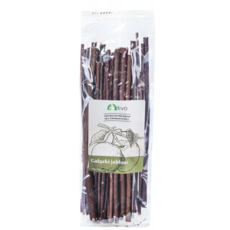 Opakowanie 300g naturalnych, długich gałązek jabłoni TIVO XXL o długości 23 cm dla królików i gryzoni.