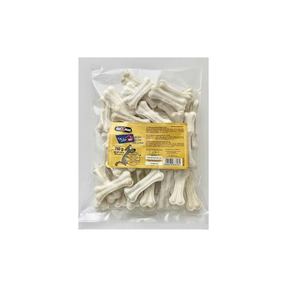 Hau&Miau Kość Prasowana Biała 7,5Cm,      50Szt/Op, 750G/Op
