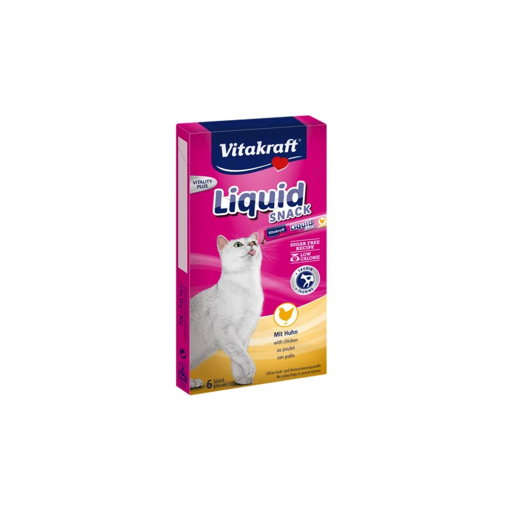 Zestaw sześciu saszetek przysmaku dla kota Vitakraft Cat Liquid-Snack o smaku kurczaka - sklep zoologiczny Konikpolny.pl