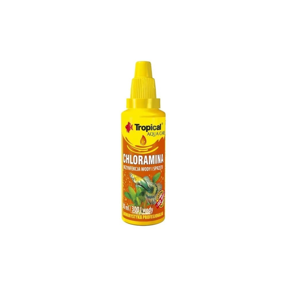 Butelka 30ml preparatu dezynfekującego Tropical Chloramina do sprzętu akwarystycznego
