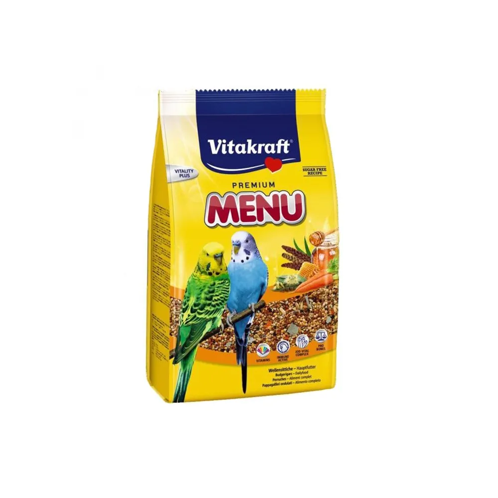 Opakowanie 1kg kompletnej karmy dla papużki falistej Vitakraft Menu Vital - sklep zoologiczny Konikpolny.pl