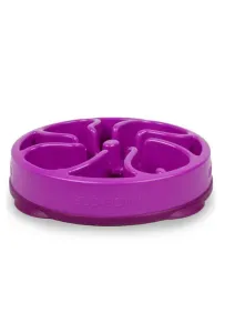 Fioletowa miska spowalniająca jedzenie Outward Hound Fun Feeder w rozmiarze Mini, z charakterystycznym wzorem
