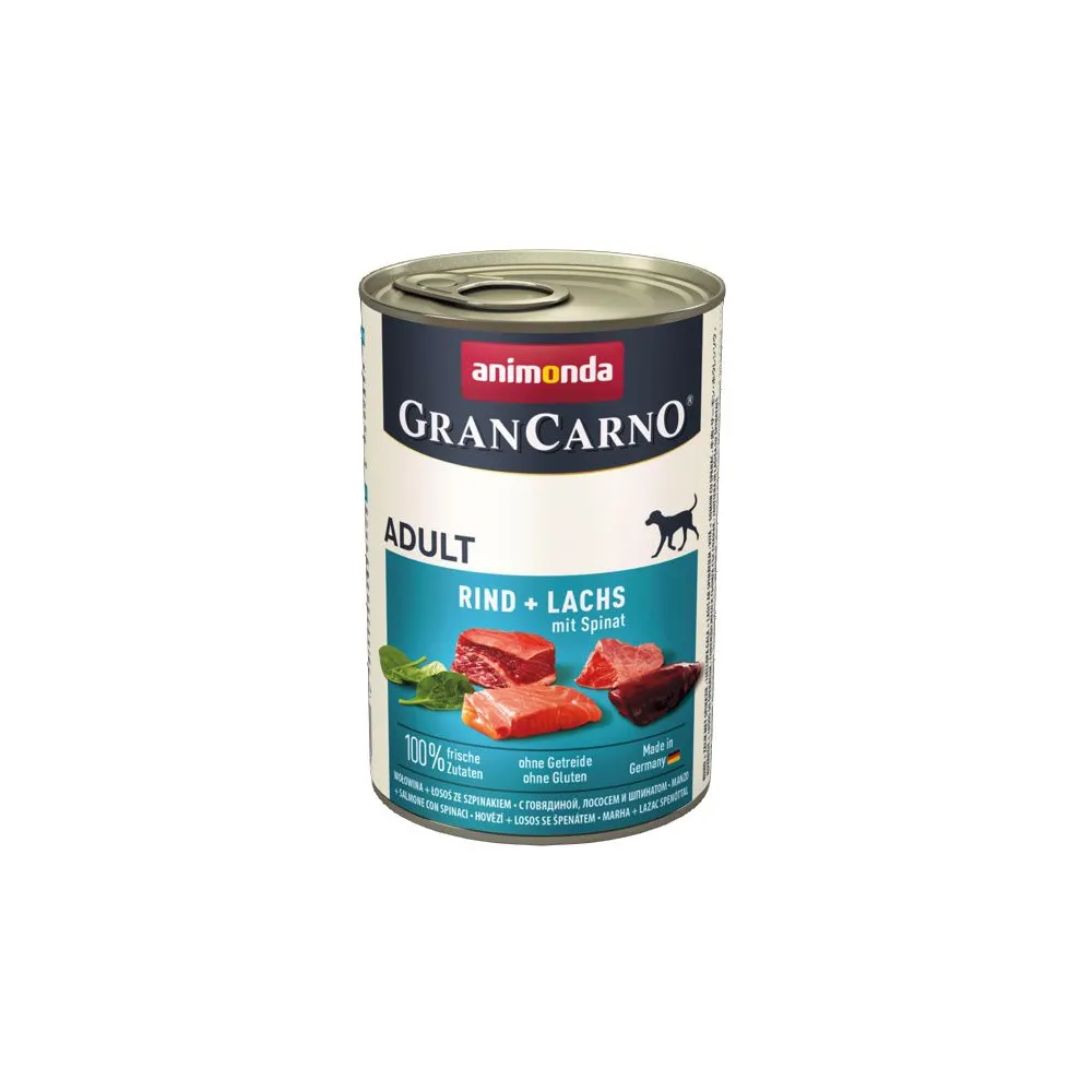 Animonda GranCarno Original Adult Rind Lachs Spinat Wołowina, Łosoś + Szpinak puszka 400g