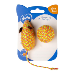 DUVO+ Zabawka dla Kota – Piłeczka + Myszka 17,5x3,5x4,5cm – Aktywna Zabawka