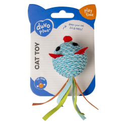 DUVO+ Zabawka dla Kota Myszka - Piłka Niebieska 13x4,5x5cm – Interaktywna Zabawka
