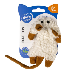 DUVO+ Zabawka dla Kota Myszka Biało/Brązowa 18x8x2cm – Interaktywna Zabawka