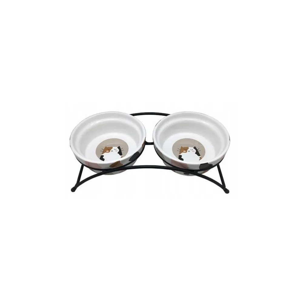 Yarro/Moderna Miska ceramiczna podwójna dla kota na stojaku metalowym [Y2763]