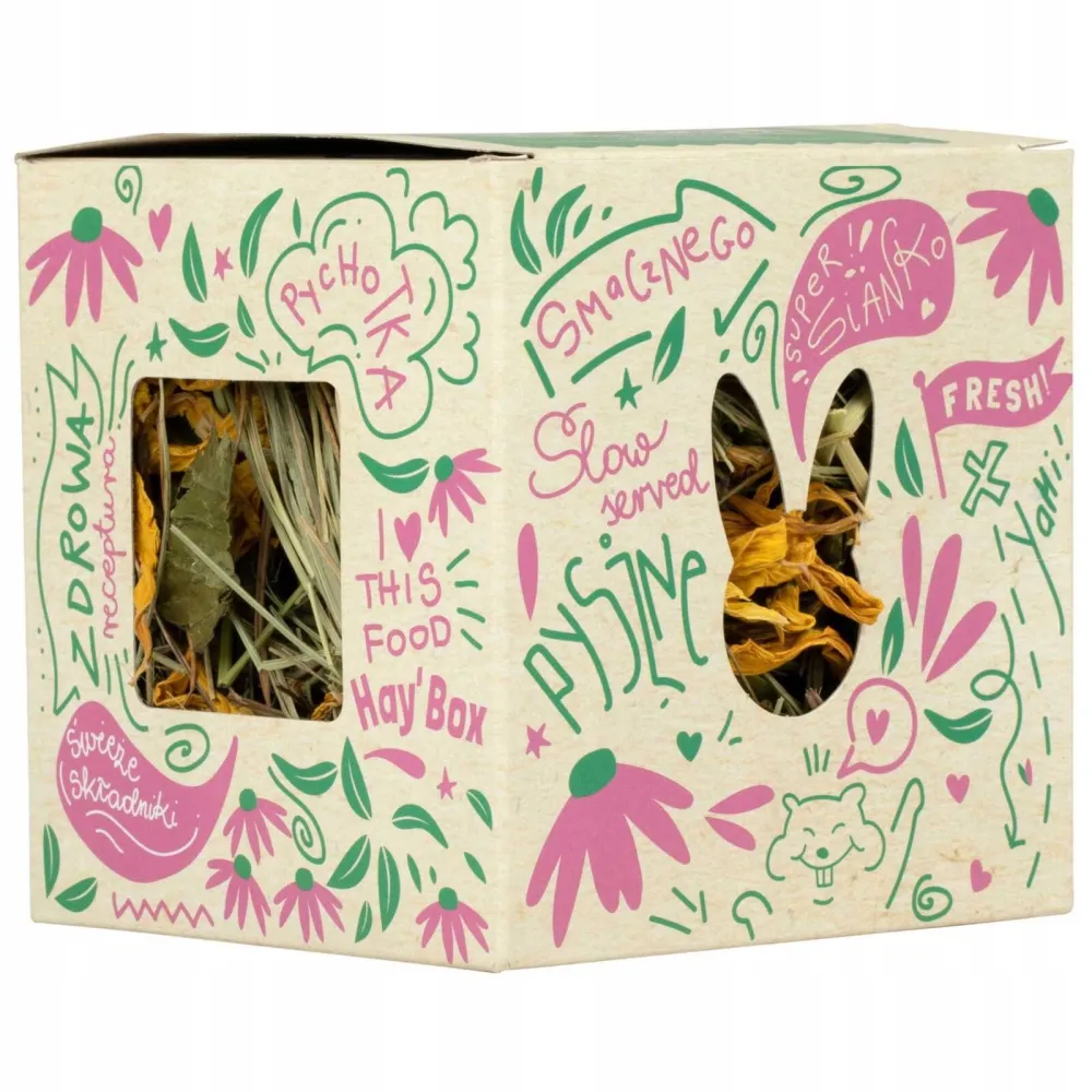 Tivo Hay'Box Jeżówka + Słonecznik 9x9x9 cm – Naturalna Zabawka dla Gryzoni i Królików