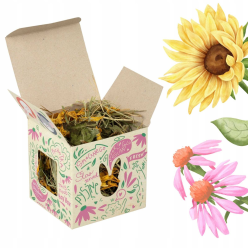 Tivo Hay'Box Jeżówka + Słonecznik 9x9x9 cm – Naturalna Zabawka dla Gryzoni i Królików