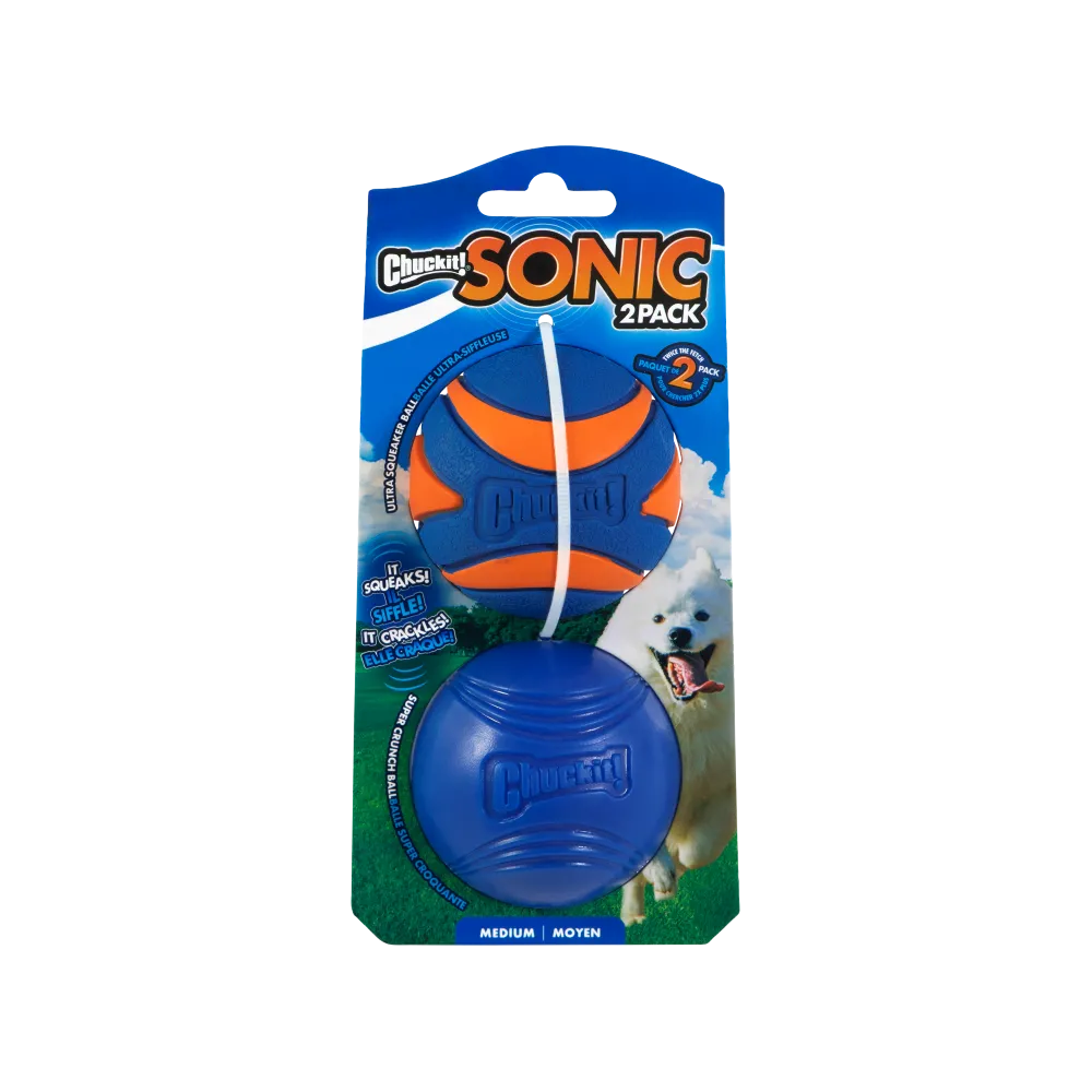 Chuckit! Sonic Ball – Dwupak piłek dla psa z dźwiękiem, 6,5 cm