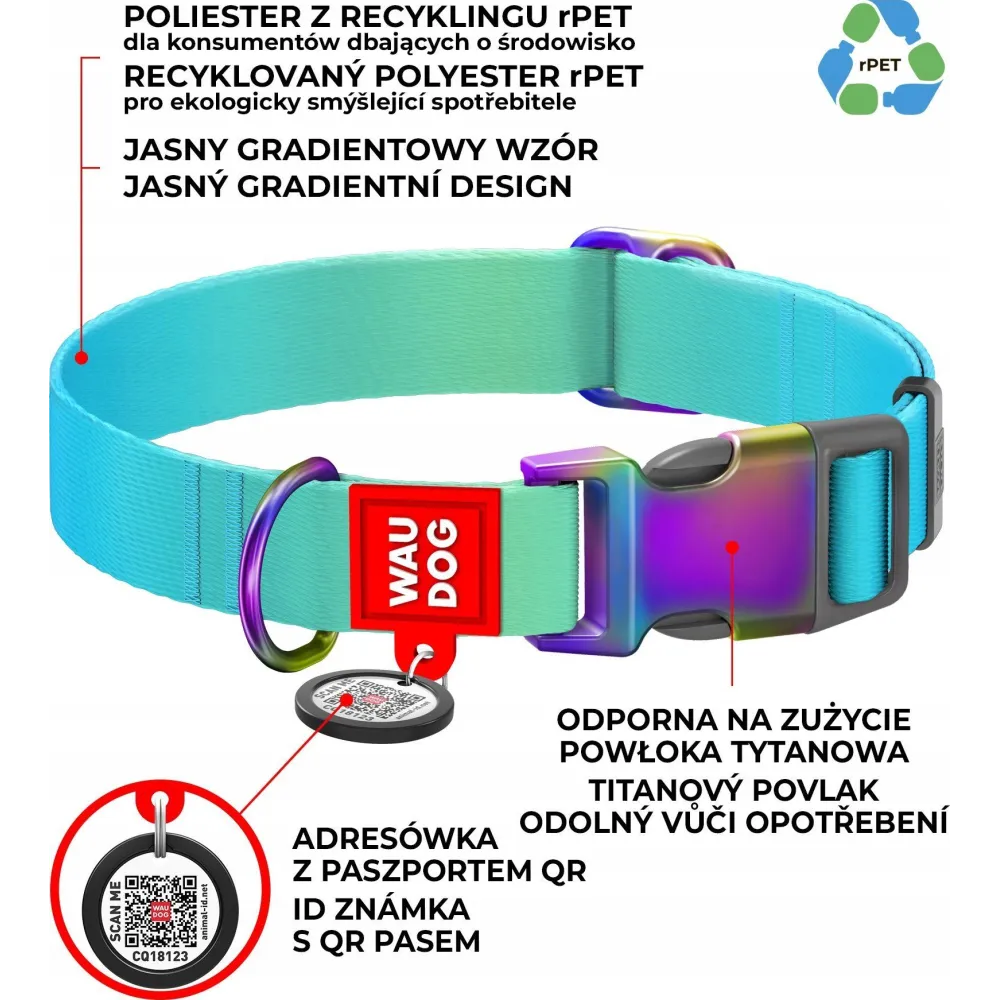 Wau Dog Obroża Recycled Gradient M        2,0/28-40Cm Nylon Niebieska