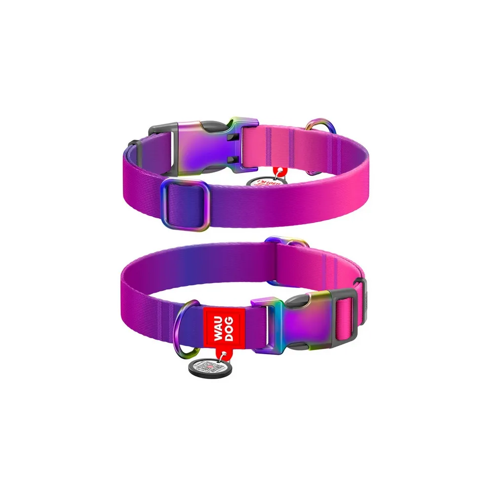 Collar Waudog Recycled Obroża Nylonowa Z Qr-Paszportem, Gradient Xl 25Mm X 37-58Cm Fioletowy