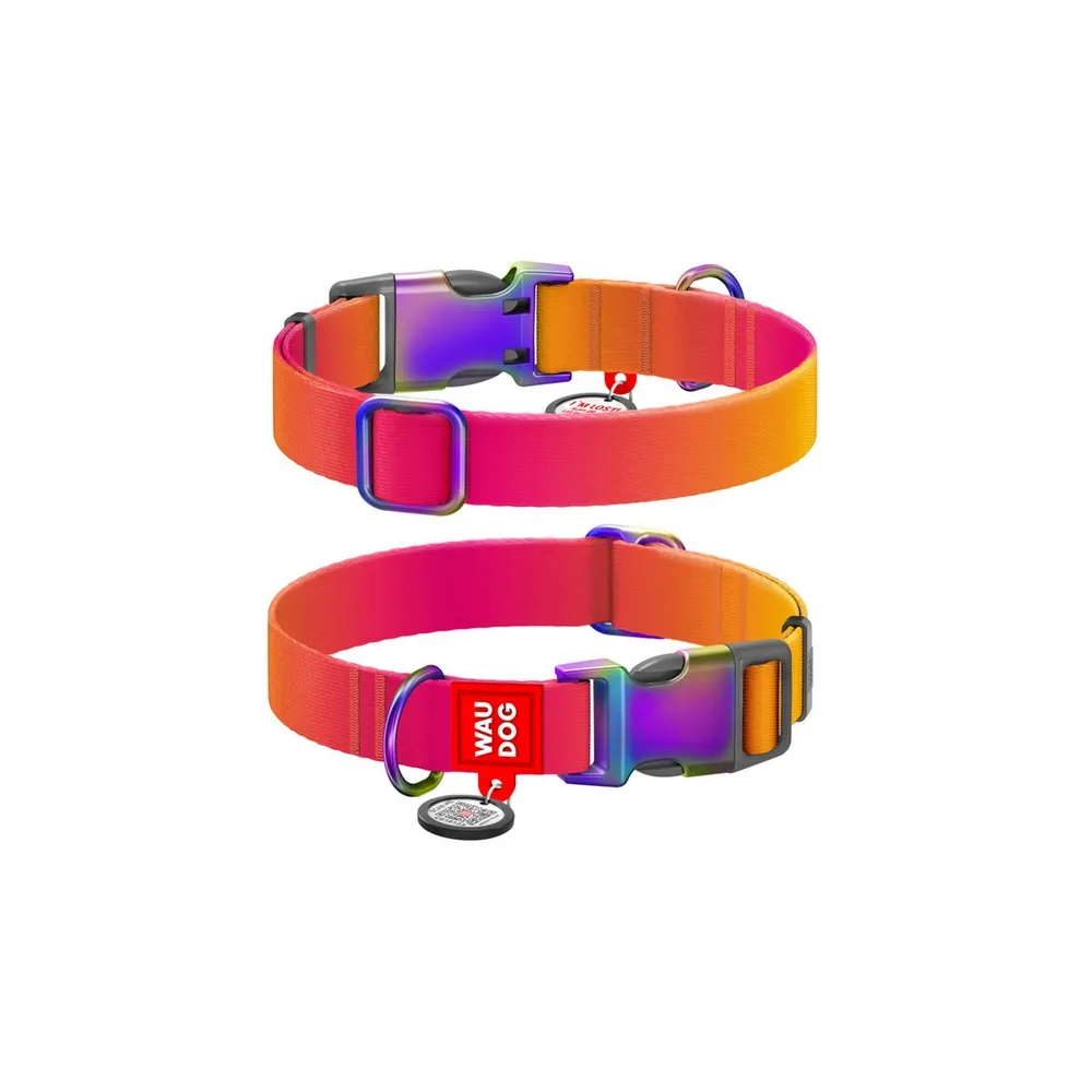 Collar Waudog Recycled Obroża Nylonowa Z Qr-Paszportem, Gradient M 20Mm X 28-40Cm Pomarańczowy