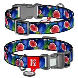 Collar Waudog Nylon Obroża Nylonowa Z Qr-Paszportem, Plastikowy Fastex, Wzór Figa, M 20Mm/28-40Cm