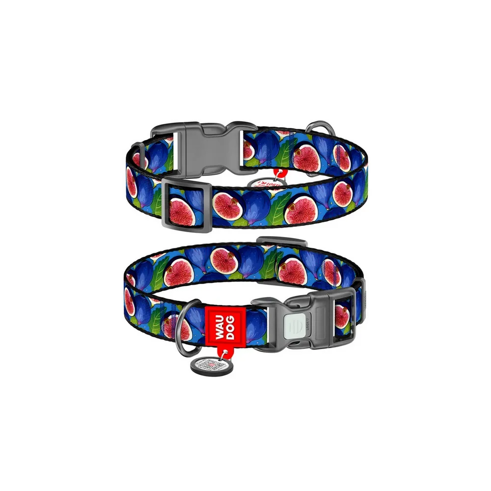 Collar Waudog Nylon Obroża Nylonowa Z Qr-Paszportem, Plastikowy Fastex, Wzór Figa, M 20Mm/28-40Cm