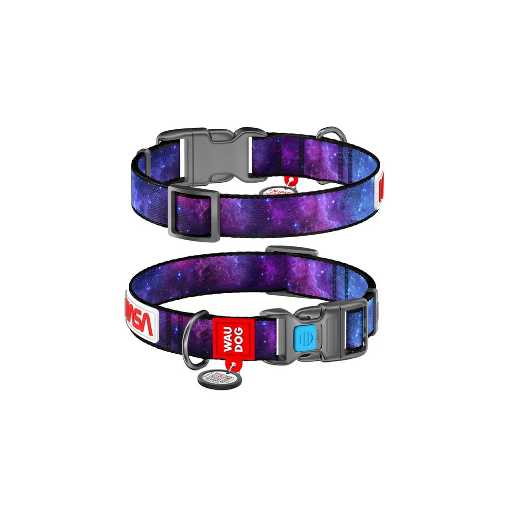 Collar Waudog Nylon Obroża Nylonowa Z Qr-Paszportem, Plastikowy Fastex, Wzór Nasa21, 15Mm/25-35Cm