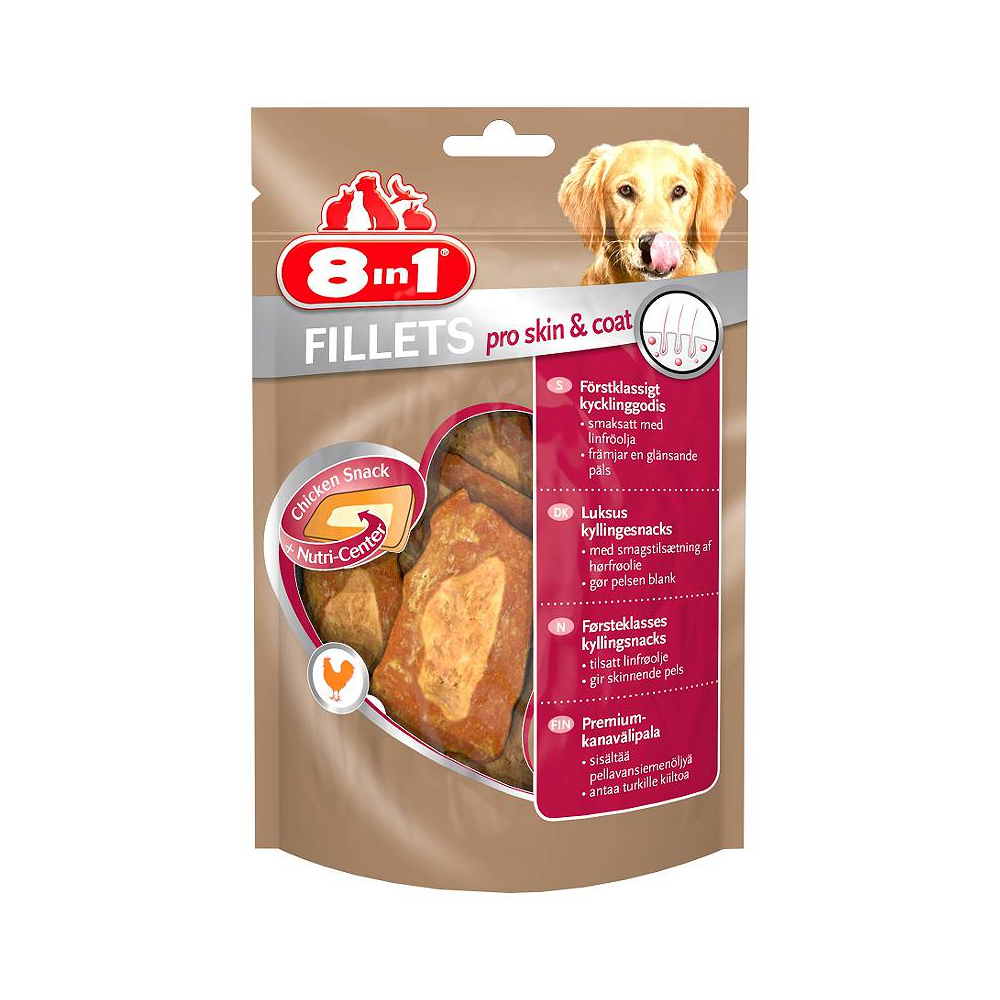 8in1 Fillets Pro Skin & Coat z Olejem Lnianym – Zdrowy Przysmak dla Psa 80g