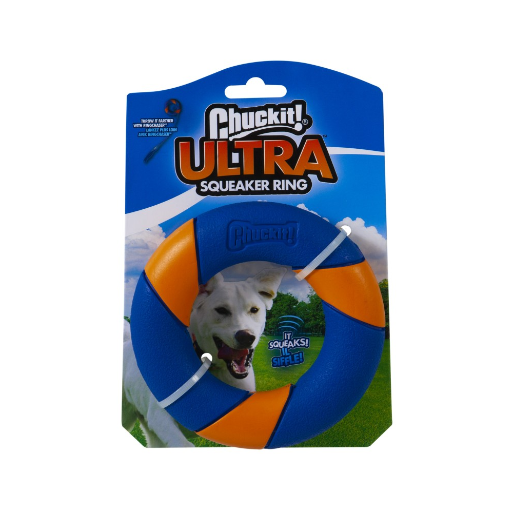 Chuckit! Ultra Squeaker Ring – zabawka dla psa z piszczałką, średnica 12 cm
